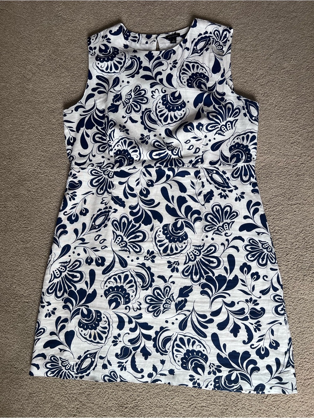 Ann Taylor Blue White Floral Linen Blend Shift Dress Size 14
